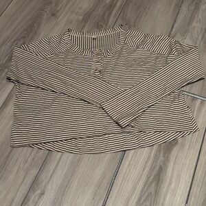 Free People Striped Henley Top in Black & Cream